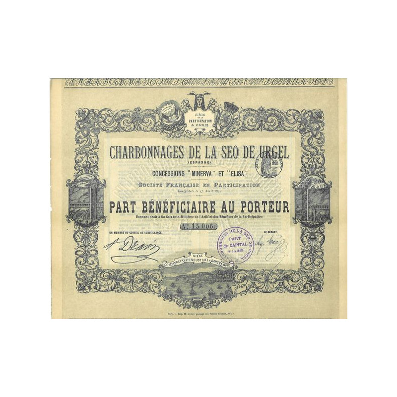 Charbonnages de la Seo de Urgel (Espagne) - Concessions "Minerva" et "Elisa"