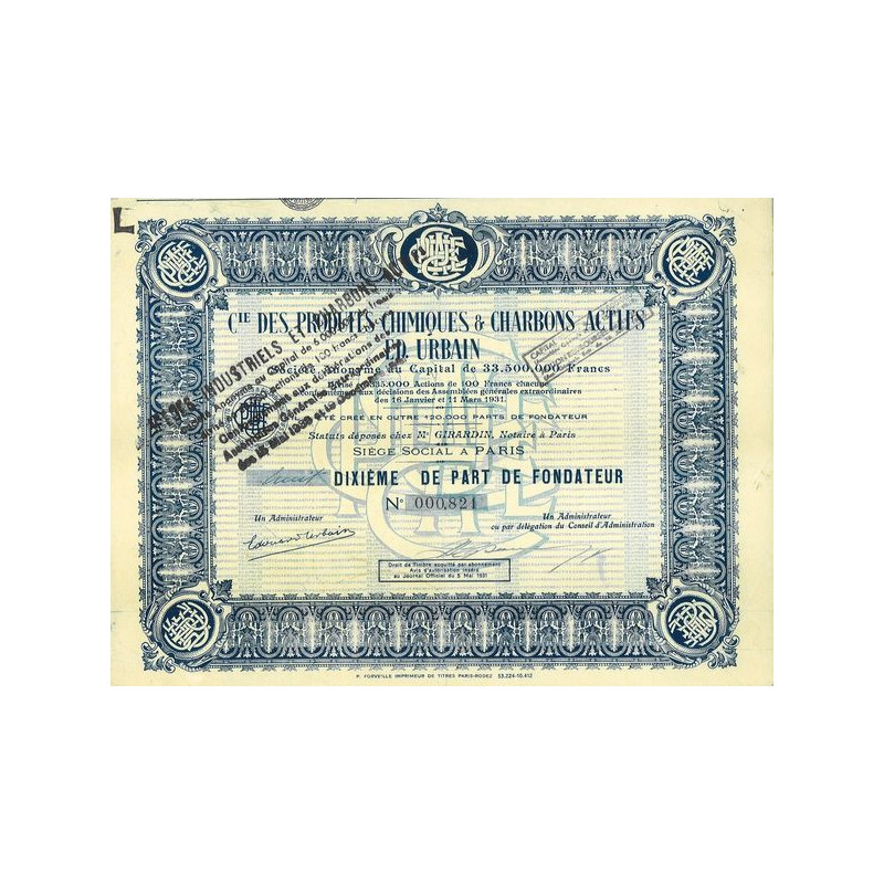 Cie des produits Chimiques & Charbons Actifs Ed. Urbain (10ème PF)