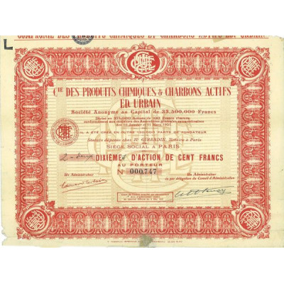 Cie des produits Chimiques & Charbons Actifs Ed. Urbain (2 10ème Act 100 F)