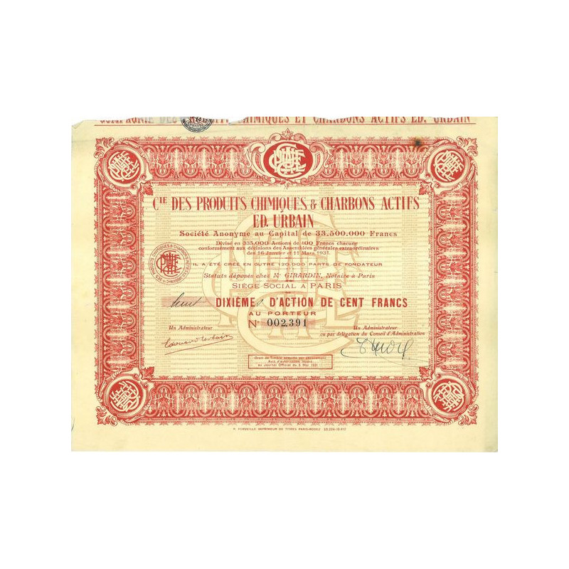 Cie des produits Chimiques & Charbons Actifs Ed. Urbain (8 10ème Act 100 F)