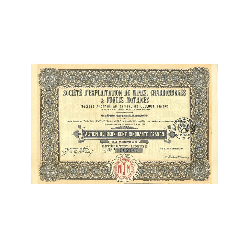 Sté d'Exploitation de Mines - Charbonnages & Forces Motrices