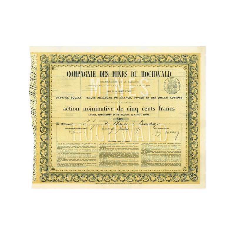 Cie des Mines de Hochwald (Charbonnière de la Moselle)