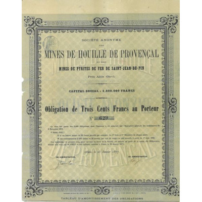 S.A. des Mines de Houille de Provençal et des Mines de Pyrites de Fer de Saint-Juan-du-Pin près Alais (Gard)(Obl)