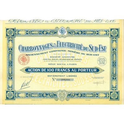 Charbonnages & Electricité du Sud-Est (Anc Cie Minière du Sud-Est) (Act modèle 1)