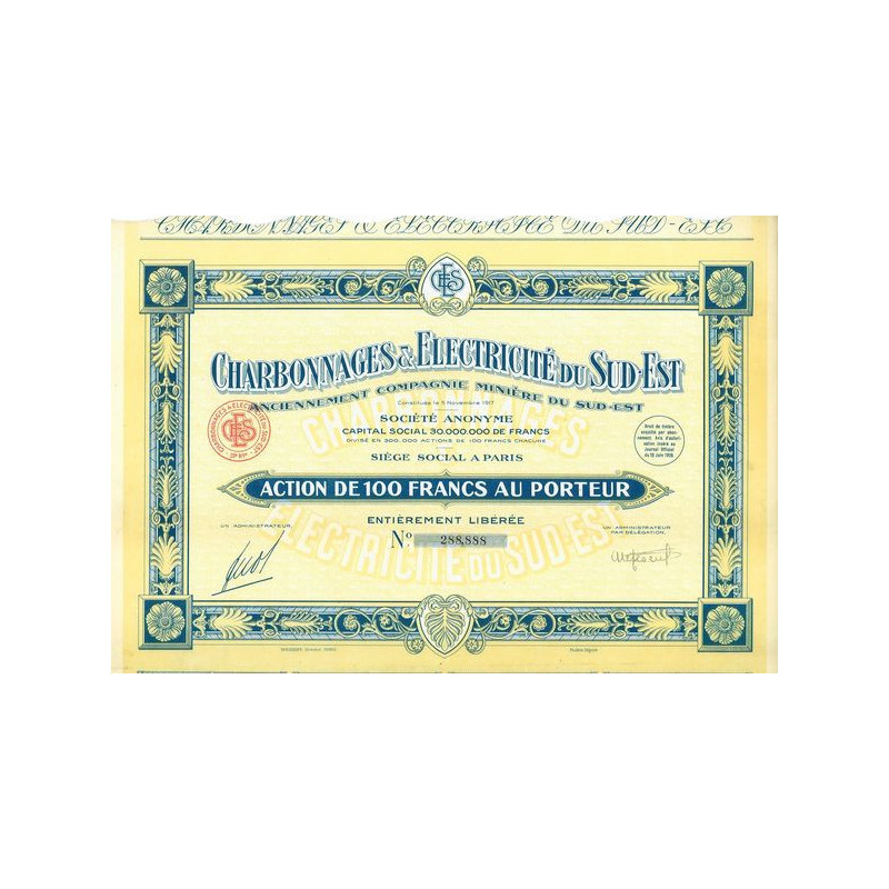 Charbonnages & Electricité du Sud-Est (Anc Cie Minière du Sud-Est) (Act modèle 1)