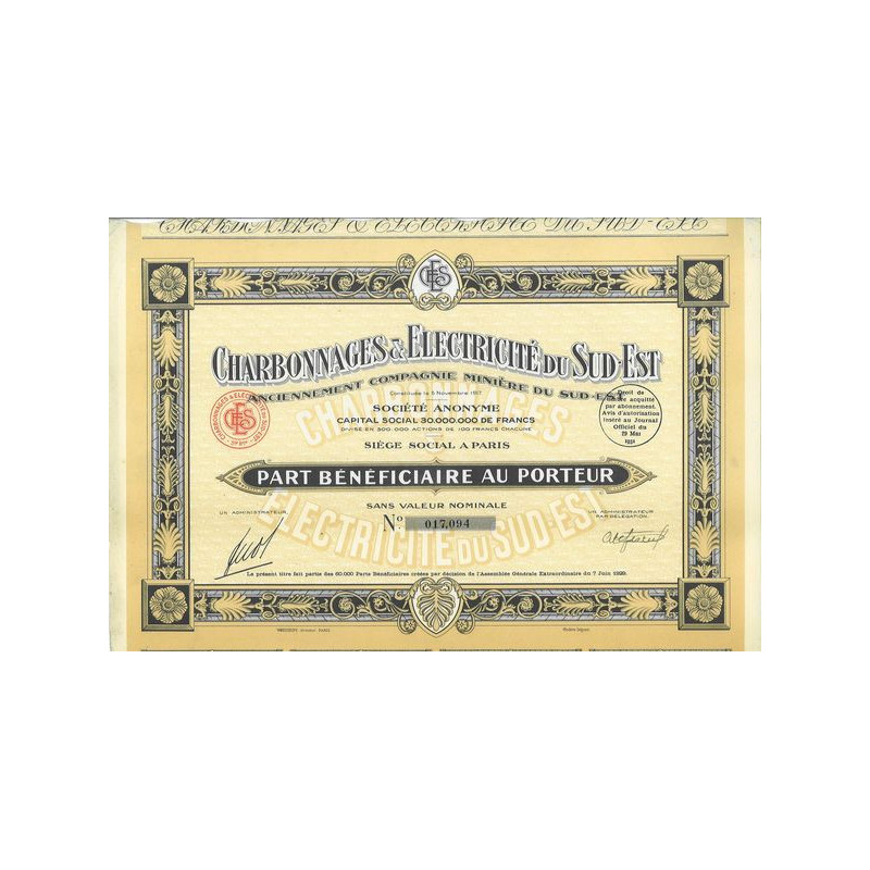 Charbonnages & Electricité du Sud-Est (Anc Cie Minière du Sud-Est) (PB)