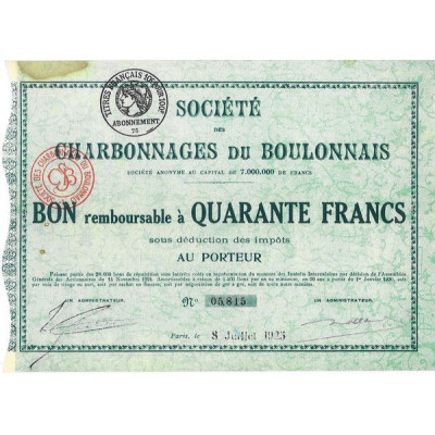 Sté des Charbonnages du Boulonnais (Bon)