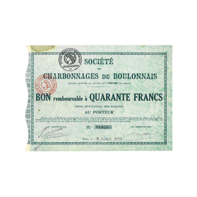 Sté des Charbonnages du Boulonnais (Bon)