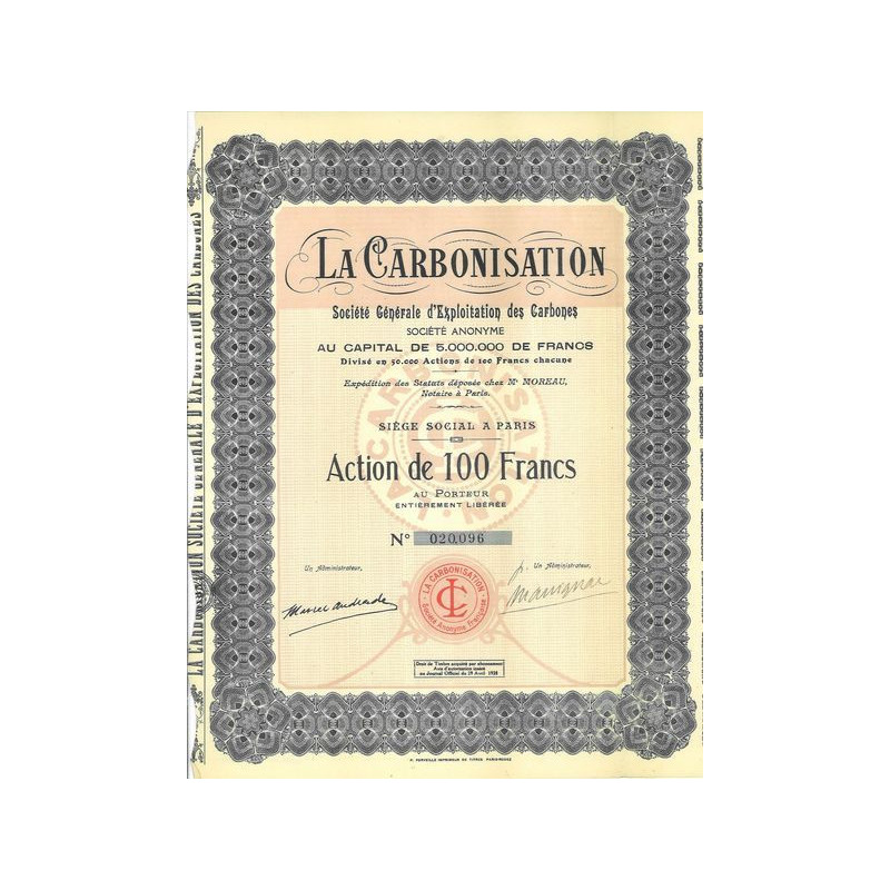 La Carbonisation - Sté Gale d'Exploitation des Carbones (Siège Social Paris)