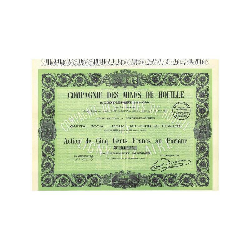 Cie des Mines de Houille de Ligny-lez-Aire (Pas-de-Calais)