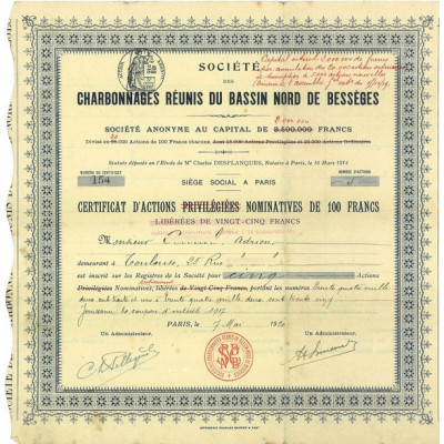 Sté des Charbonnages Réunis du Bassin Nord de Bessèges