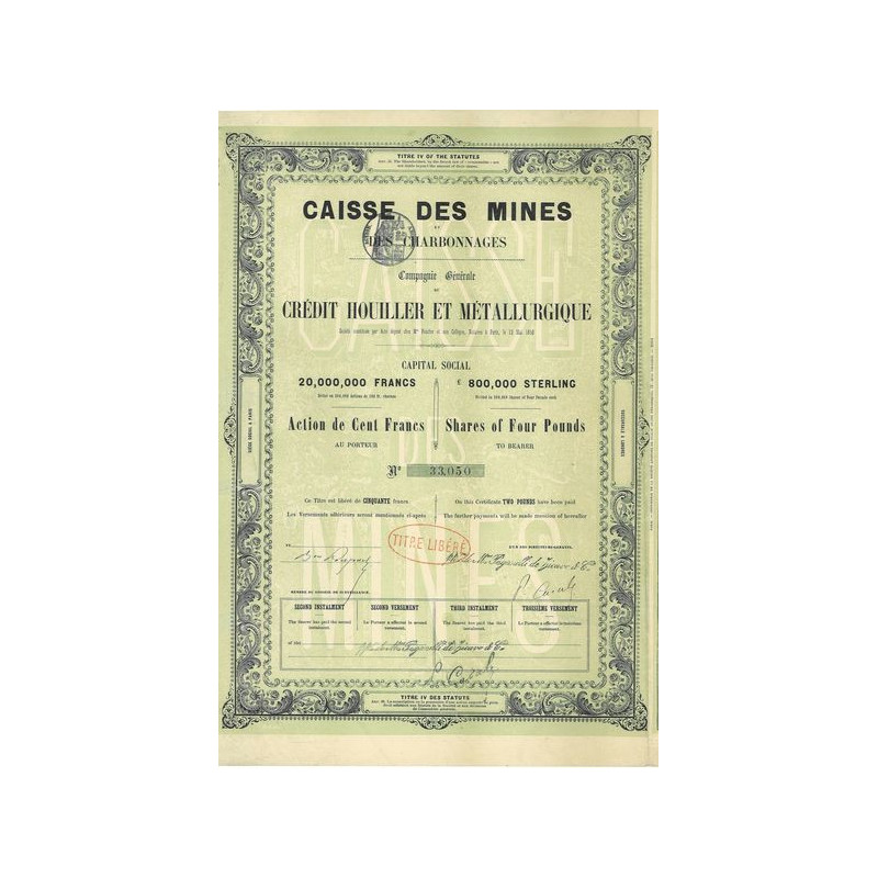 Caisse des Mines et des Charbonnages - Cie Gale du Crédit Houiller et Métallurgique