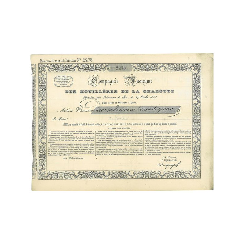 Cie Anonyme des Houillères de la Chazotte