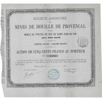 S.A. des Mines de Houille de Provençal et des Mines de Pyrites de Fer de Saint-Juan-du-Pin près Alais (Gard)(Act)