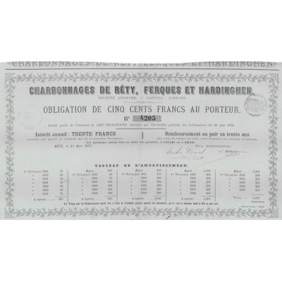 Charbonnages de Réty Ferques et Hardinghen (Obl 500 F)