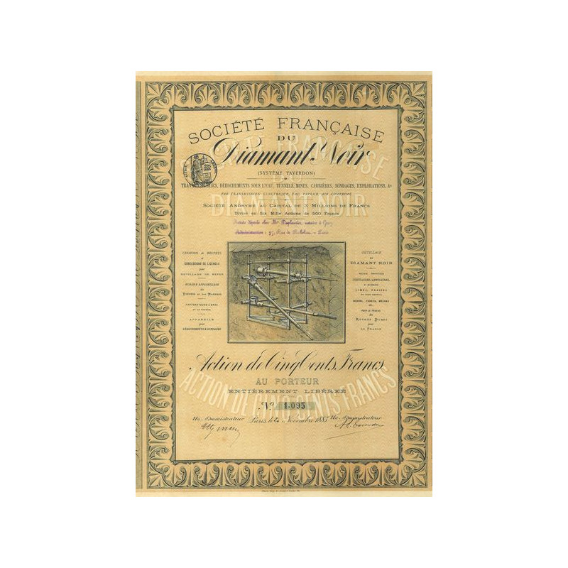 Sté Française du Diamant Noir (Système Taverdon) Travaux publics - Dérochements sous l'Eau - Tunnels - Mines - Carrières - Sonda
