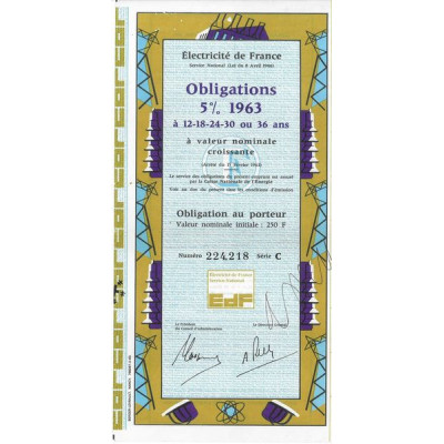 Electricité de France - Obligations 5 % 1963 à 12-18-24-30 ou 36 ans