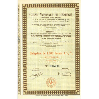 Caisse Nationale de l'Energie - Ets Public National - Regroupement Emprunts 4 1/4 % 1933
