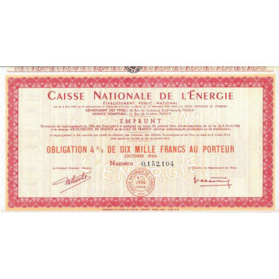 Caisse Nationale de l'Energie - Ets Public National - Regroupement Emprunts 4 % 1954