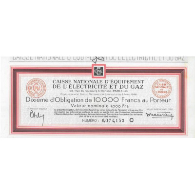 Caisse Nationale d'Equipement de l'Electricité et du Gaz (10ème d'Obl de 10000 F)