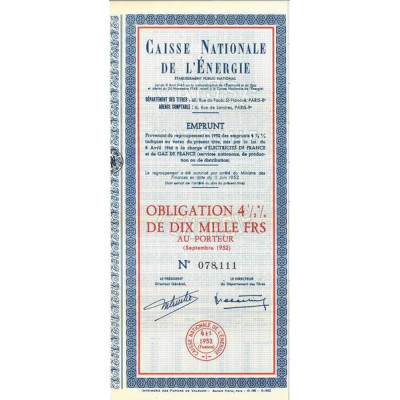 Caisse Nationale de l'Energie - Ets Public National - Regroupement Emprunts 4 1/2 % 1952