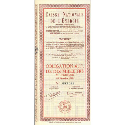 Caisse Nationale de l'Energie - Ets Public National - Regroupement Emprunts 4 1/4 % 1952