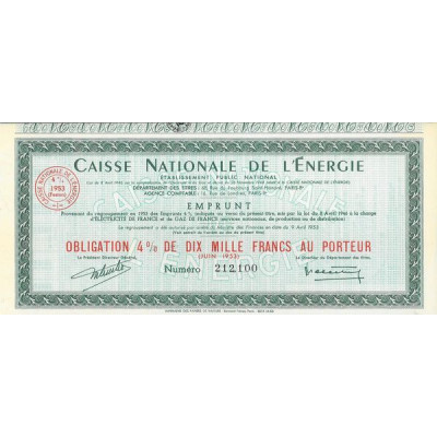 Caisse Nationale de l'Energie - Ets Public National - Regroupement Emprunts 4 % 1953
