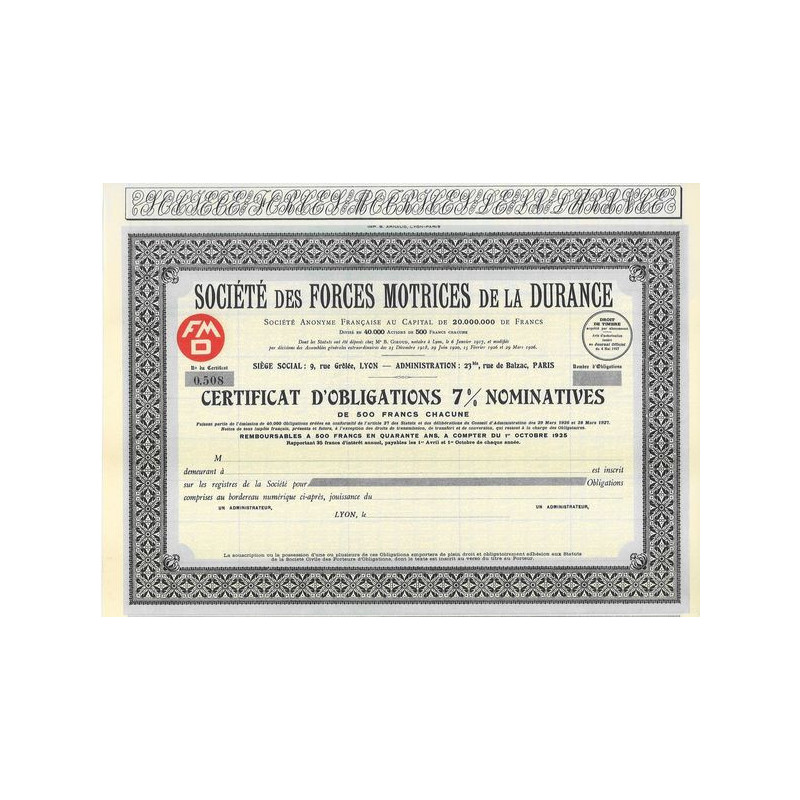 Sté des Forces Motrices de la Durance (blanquette)