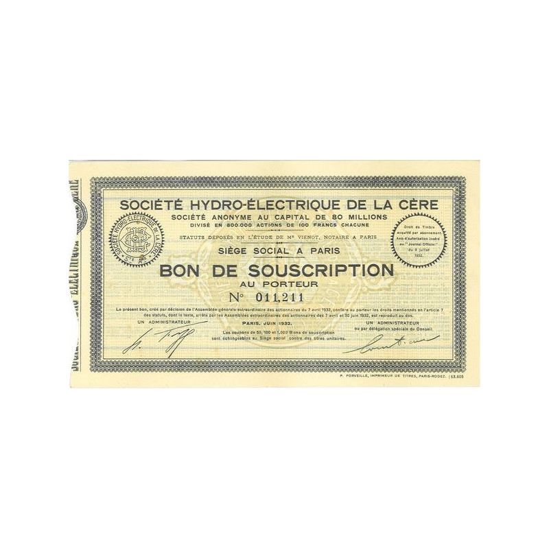 Sté Hydro-Electrique de la Cère (Bon)