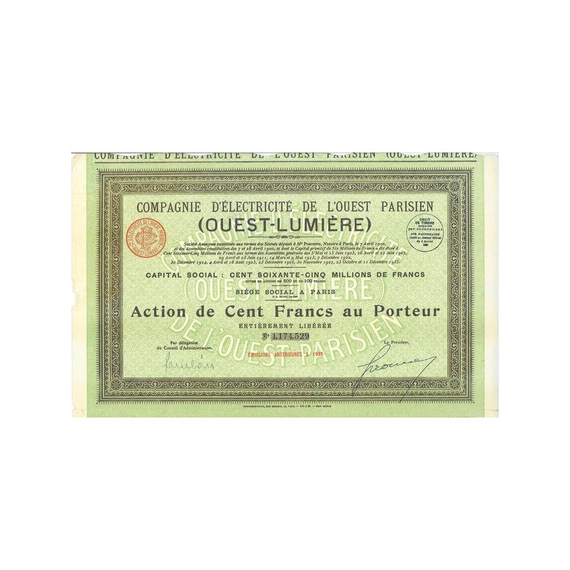 Cie d'Electricité de l'Ouest Parisien (Ouest-Lumière) (Act)