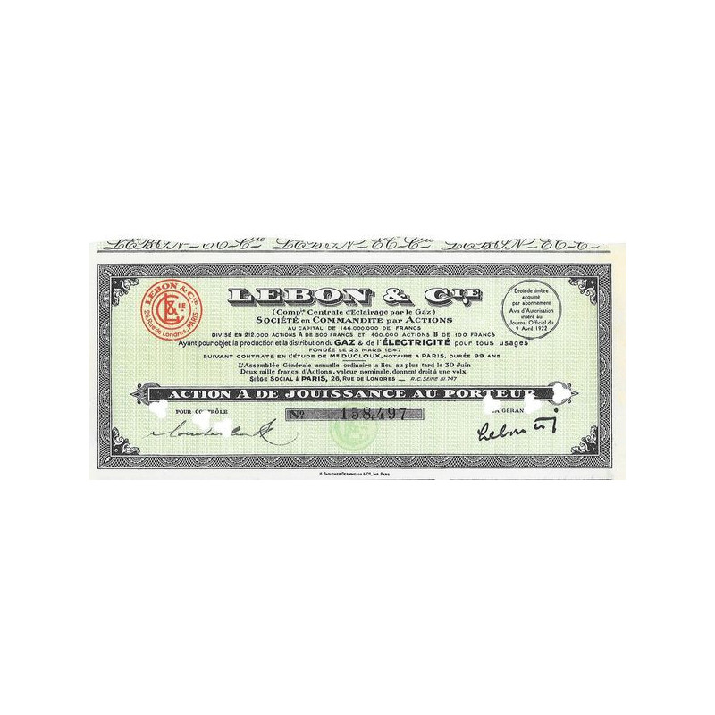Lebon & Cie (Cie Centrale d'Eclairage par le Gaz)