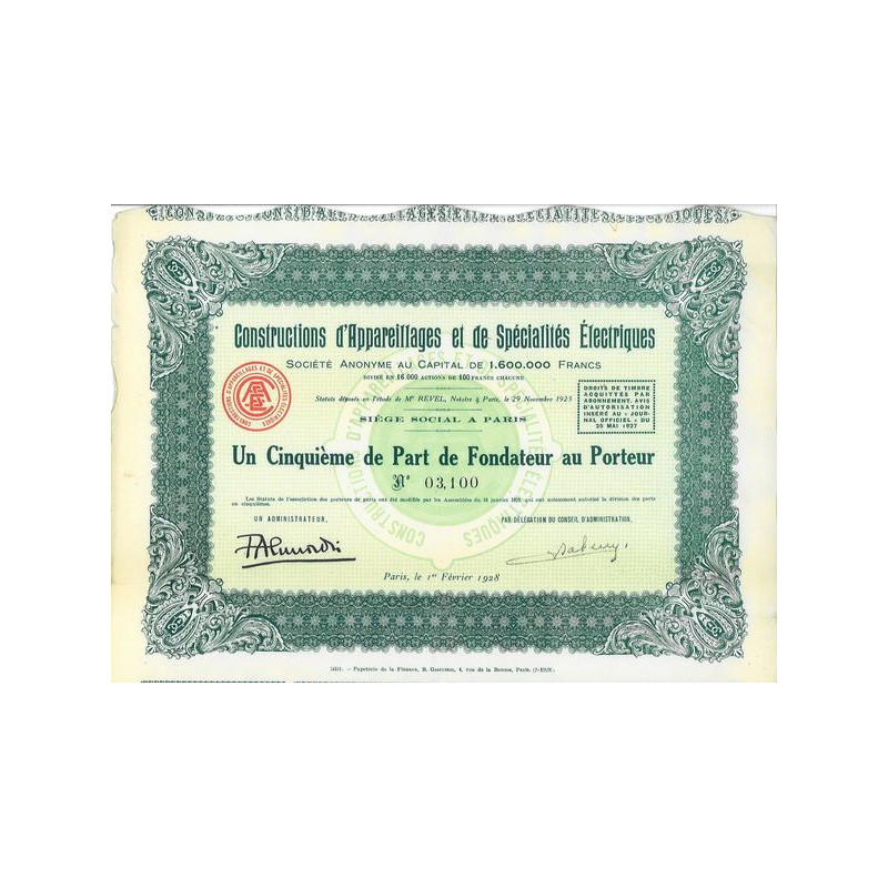 Constructions d'Appareillages et de Spécialités Electriques (5ème de PF)