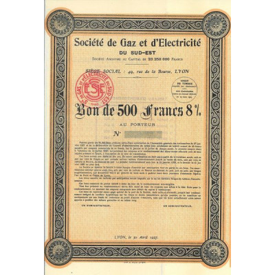 Sté de Gaz et d'Electricité du Sud-Est (Bon)