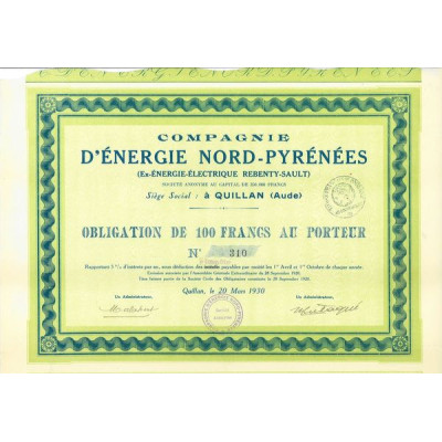 Cie d'Energie Nord-Pyrénées (Ex-Energie-Electrique Rebenty-Sault)