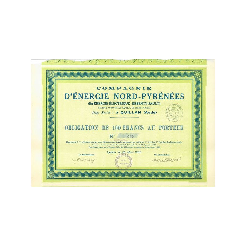 Cie d'Energie Nord-Pyrénées (Ex-Energie-Electrique Rebenty-Sault)