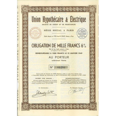 Union Hypothécaire & Electrique - Sté de Crédit et de redevances