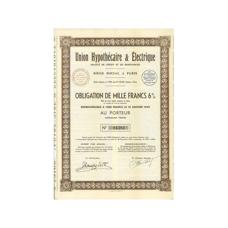 Union Hypothécaire & Electrique - Sté de Crédit et de redevances