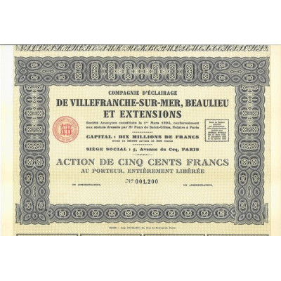 Cie d'Eclairage de Villefranche-sur-Mer - Beaulieu et Extensions