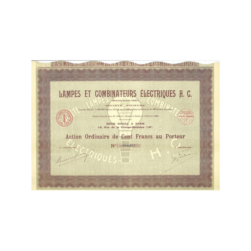 Lampes et Combinateurs Electriques H.C. (Brevets James CONTI)