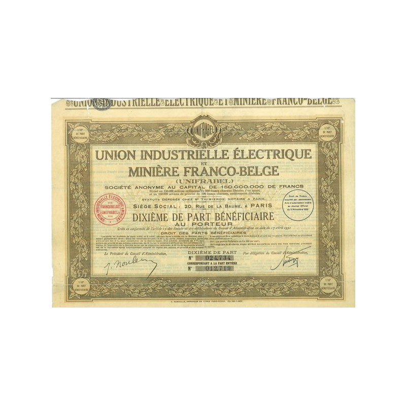 Union Industrielle Electrique et Minière Franco-Belge (Unifrabel) (10ème de PB)