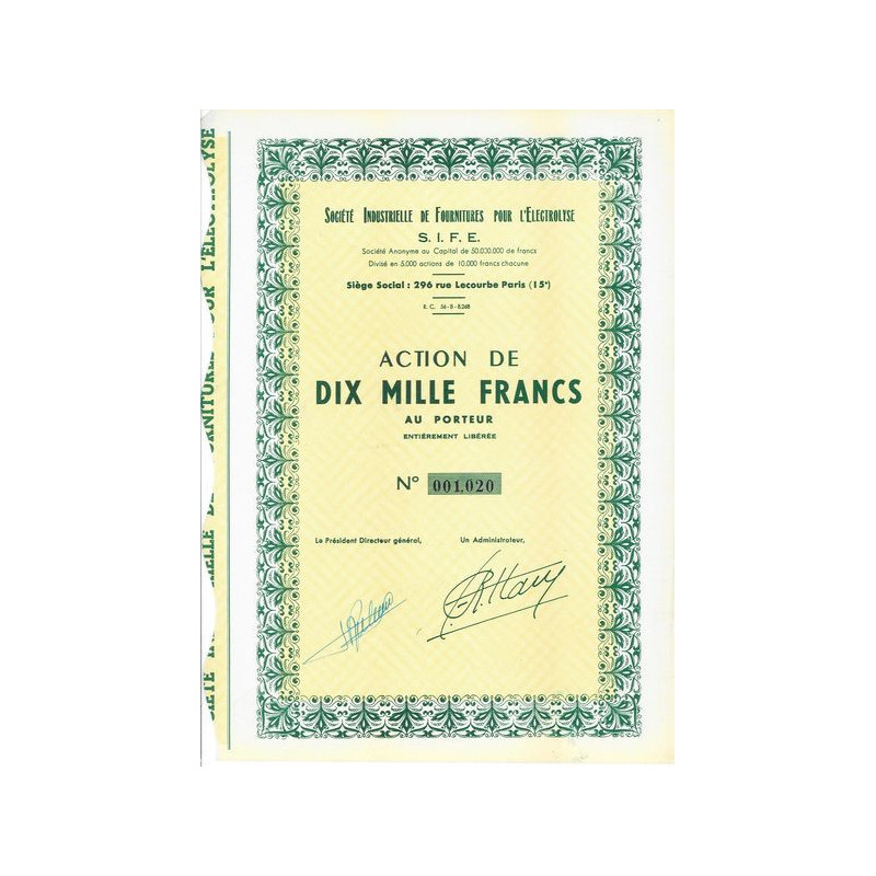 Sté industrielle de Fournitures pour l'Electrolyse S.I.F.E.