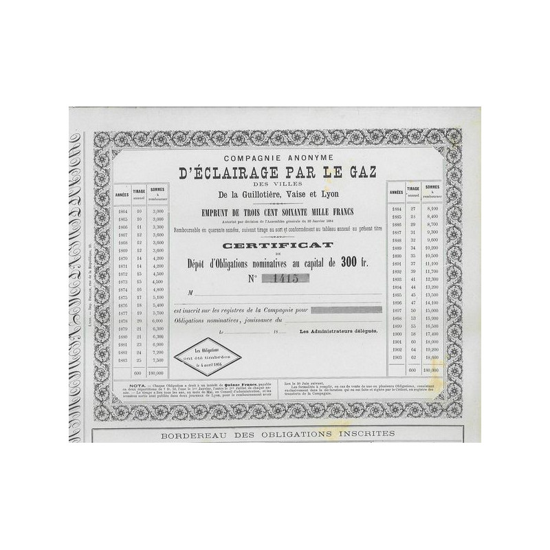 C.A. d'Eclairage par le Gaz des Villes de la Guillotière - Vaise et Lyon (blanquette)