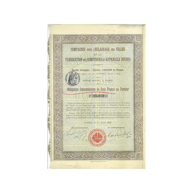 Cie pour l'Eclairage des Villes et la Fabrication des Compteurs et Appareils Divers (Obl)