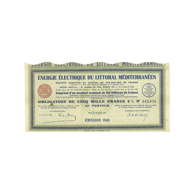 Energie Electrique du Littoral Méditerranéen (Obl 5000 F 4 %)