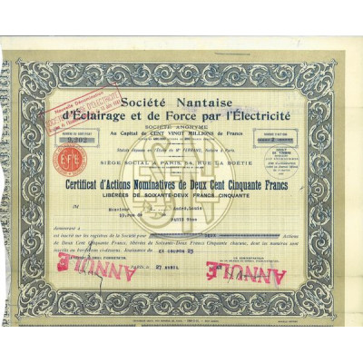 Sté Nantaise d'Eclairage et de Force par l'Electricité (certif)