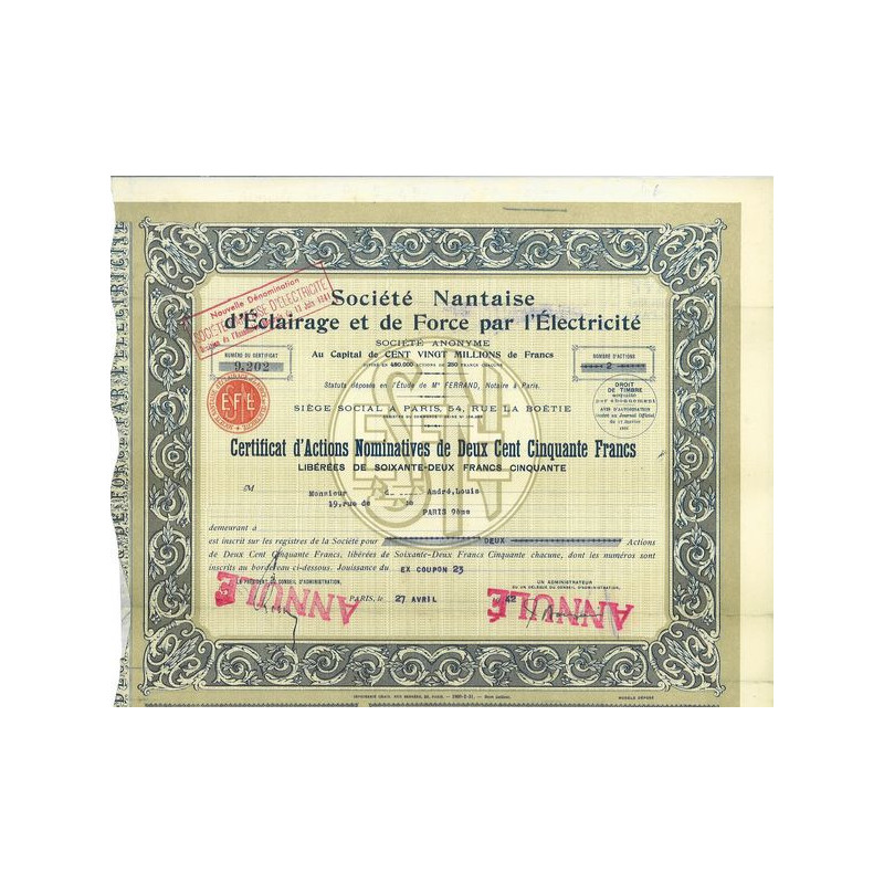 Sté Nantaise d'Eclairage et de Force par l'Electricité (certif)