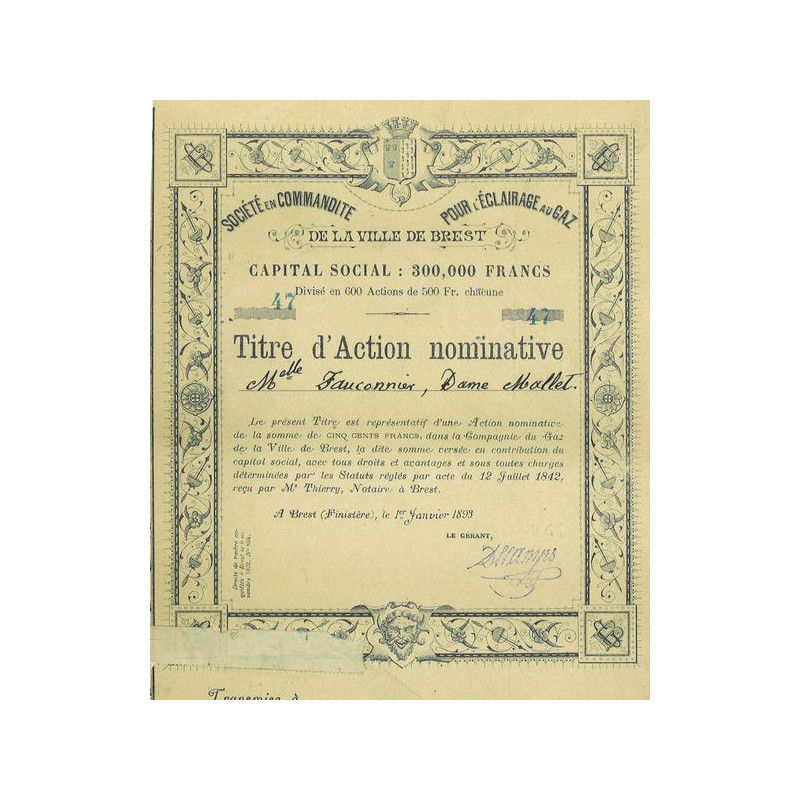 Sté en Commandite pour l'Eclairage au Gaz de la Ville de Brest