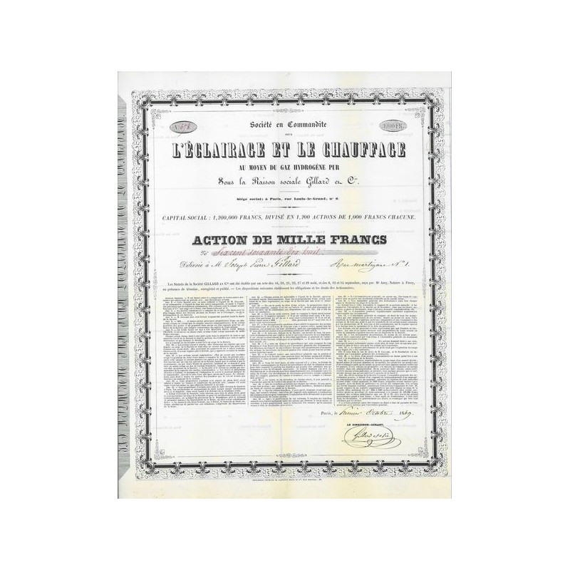Sté en Commandite pour l'Eclairage et le Chauffage au Moyen du Gaz Hydrogène Pur sous la raison sociale Gillard & Cie