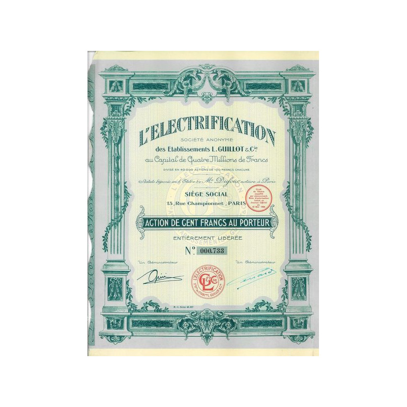 L'Electrification - S.A. des Ets L. Guillot & Cie (Act 100 F)