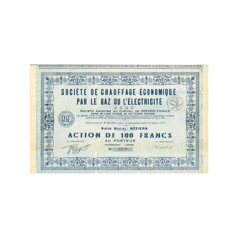 Sté de Chauffage Economique par le Gaz ou l'Electricité C.E.G.E.